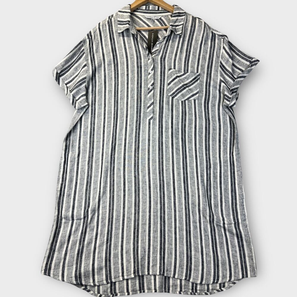 New Adrienne Vittadini Womens Linen Shirt Dress XXL Boho Cottagecore Minimalist - Picture 2 of 16